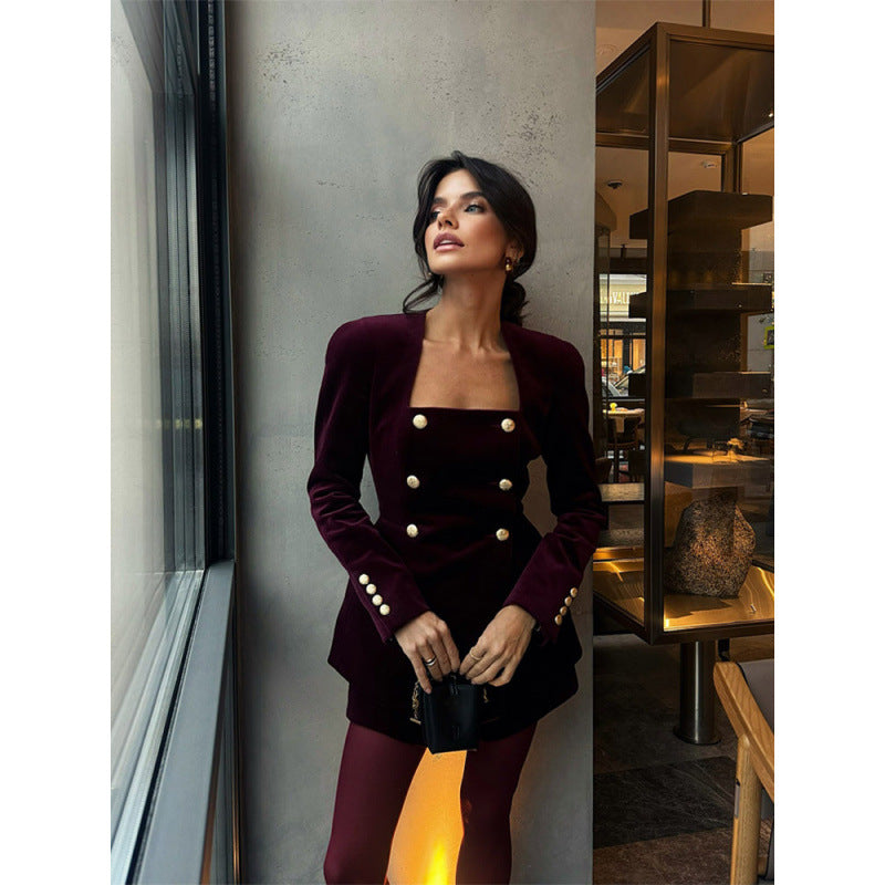 Damen Samt Blazer Jacke Elegant Figurformend - IdealeKleiden