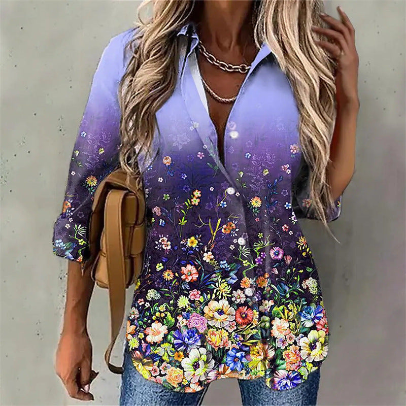 Damenbluse Elegant Floral Ombre Effekt