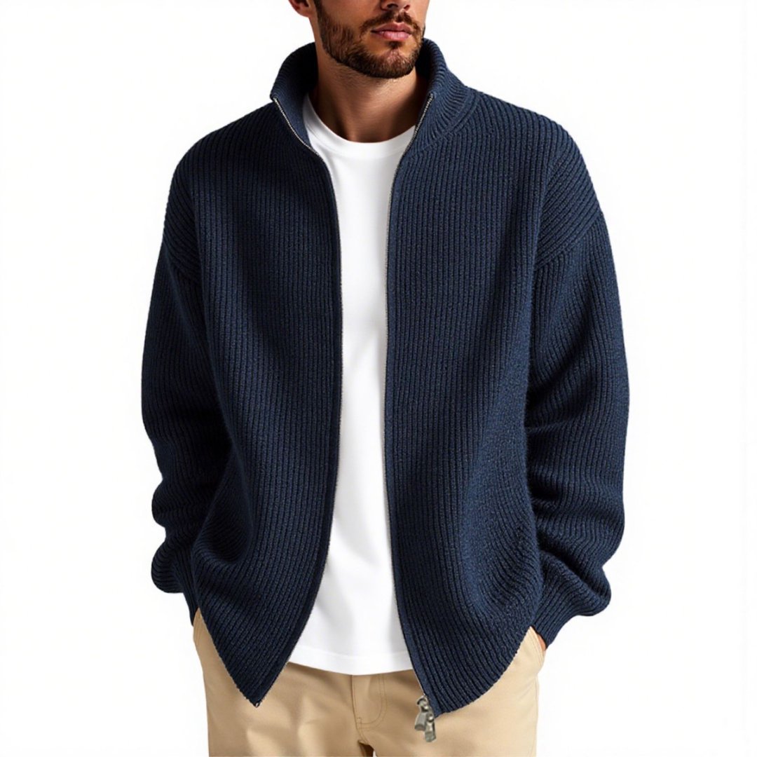 Herren Strickjacke Hochkragen Reißverschluss Praktisch
