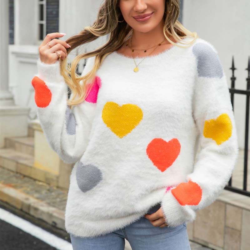 Frauen Pullover Herzen Muster