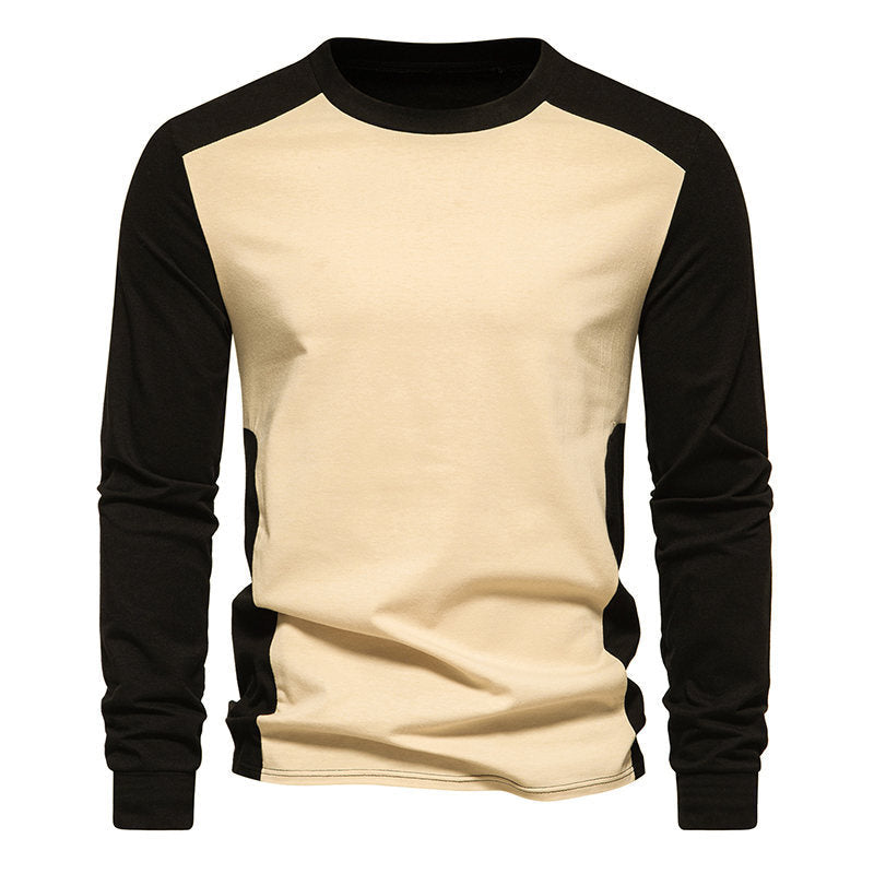 Herren T-Shirt Langarm Bequem Kontrast Ärmel
