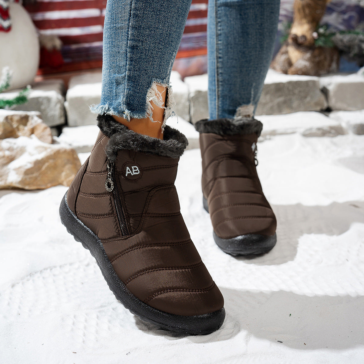 Damen Winterstiefel Warm Praktisch Reißverschluss