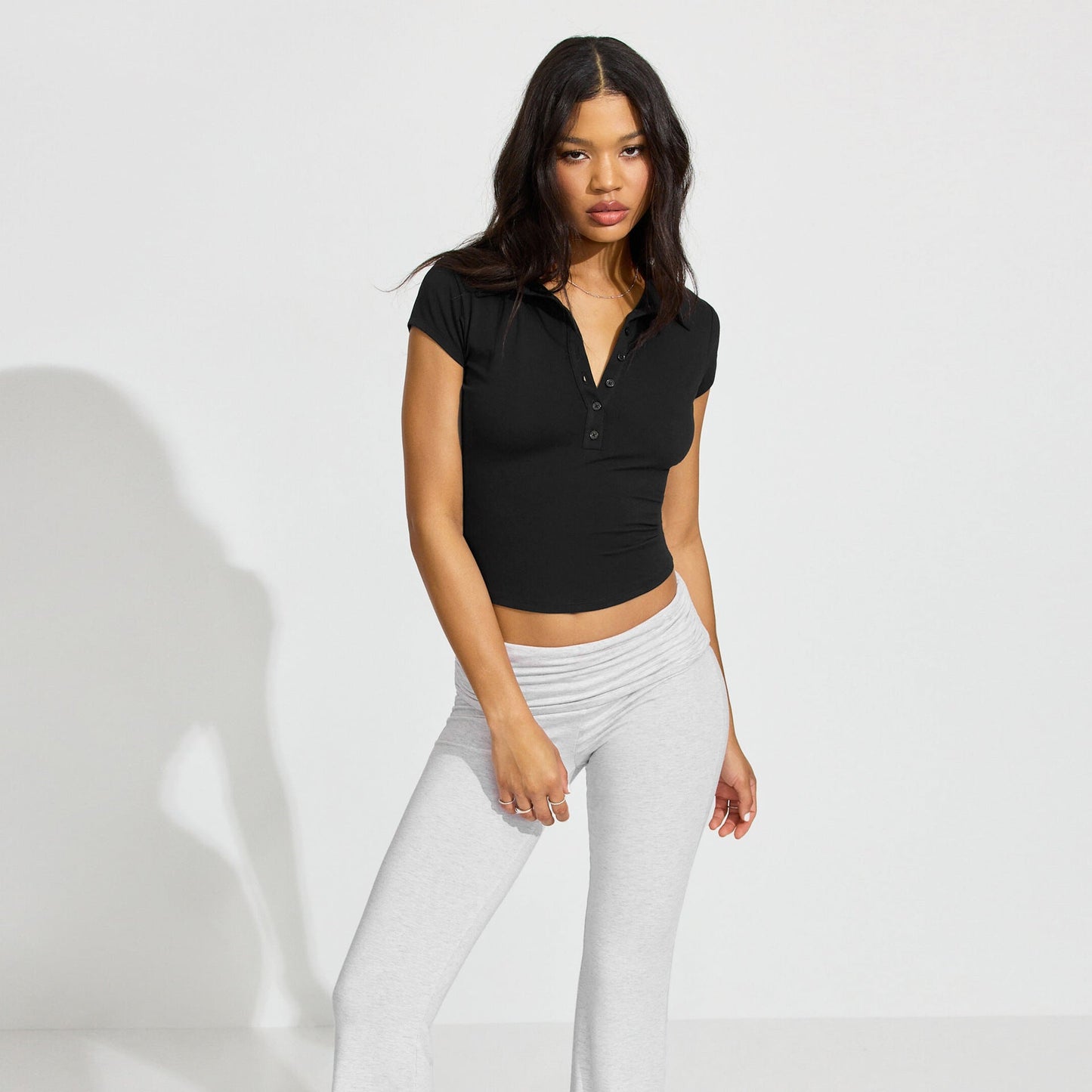 Damen Polo-Shirt Kurz Modern Knöpfe