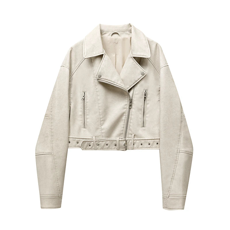 Damen Lederjacke Elegant Schnitt mit Reißverschluss