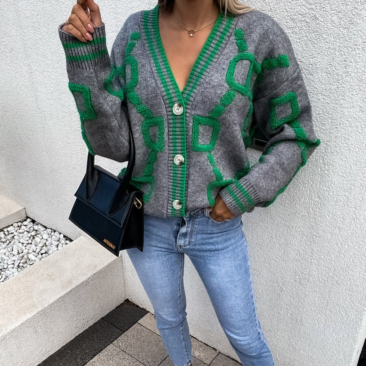 Damen Cardigan Oversized Gemütlich Geometrisch