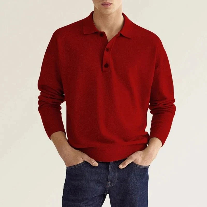 Herren Polo Pullover Langarm Kragen