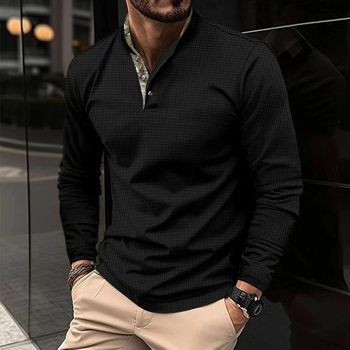 Herren Polohemd Langarm Klassisch