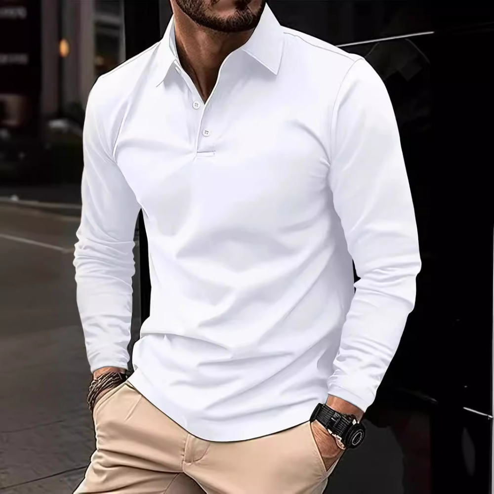 Herren Polohemd Langarm Kragen Modern
