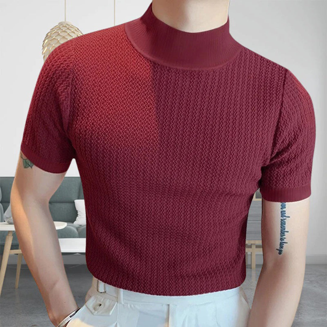 Herren T-Shirt Rollkragen Kurzarm Elegant