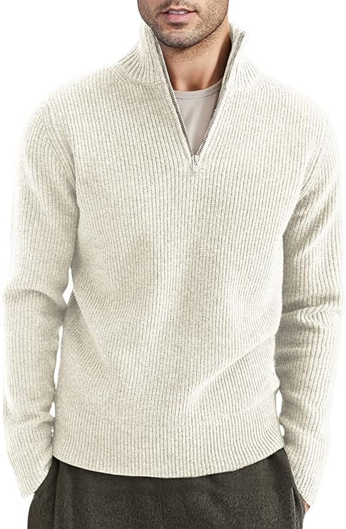 Herren Pullover Halbzipp Modisch Rippstrick
