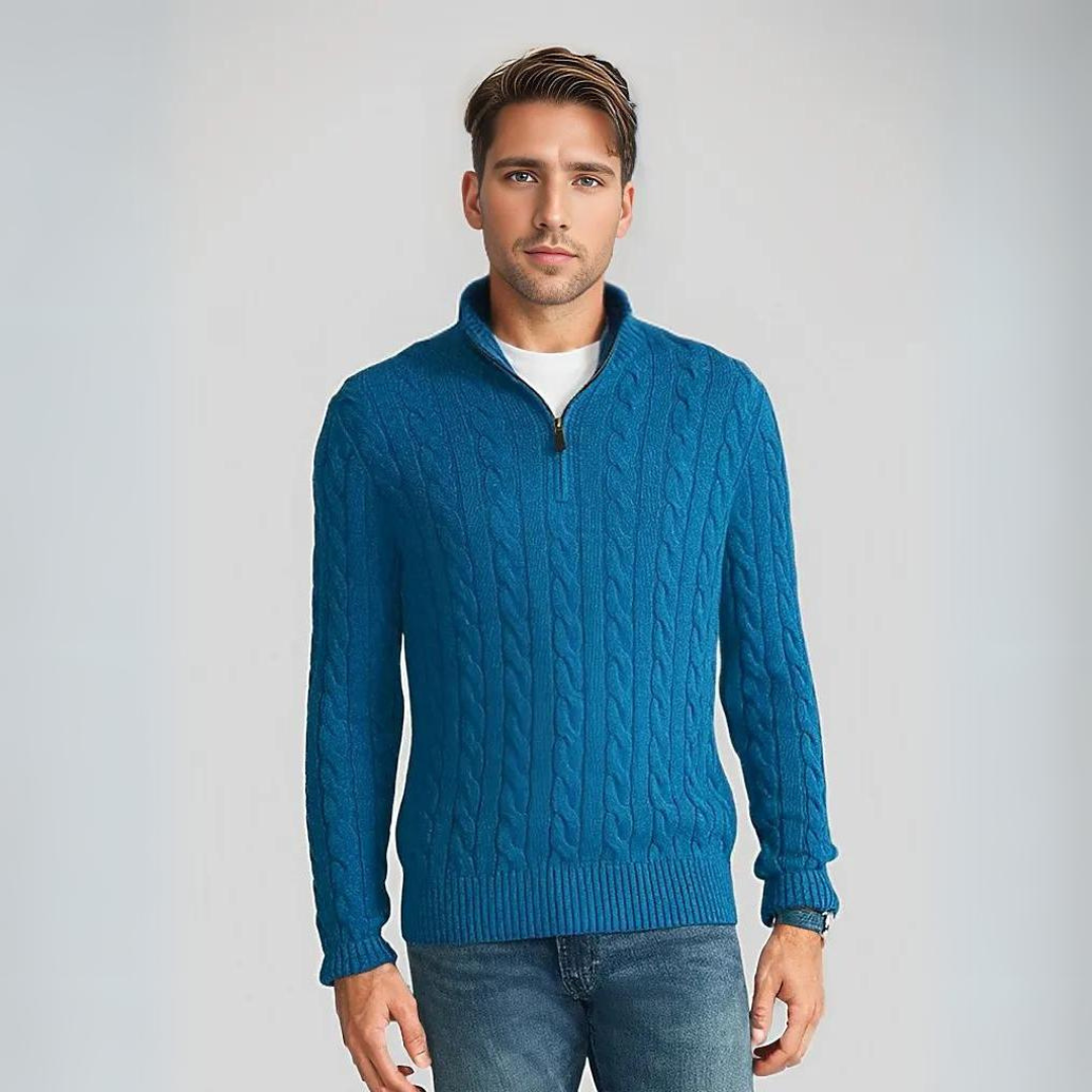 Herren Pullover Viertelreißverschluss Zopfmuster
