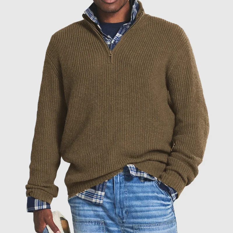 Herren Pullover Lässig Rippstrick Halbreißverschluss
