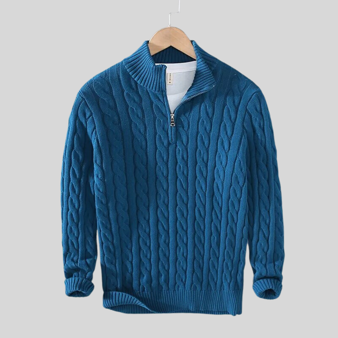 Herren Pullover Viertelreißverschluss Zopf Muster
