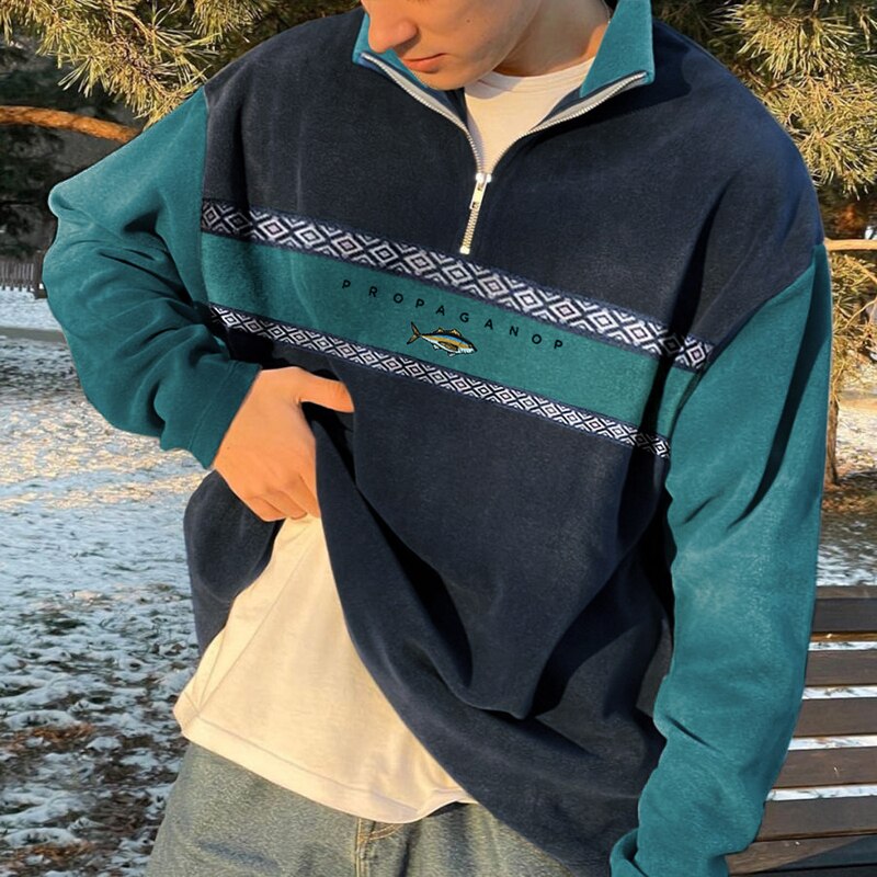 Herren Pullover Lässig Oversized Sweatshirt Viertelreißverschluss