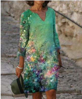 Damen Langarm Kleid Modernes Muster