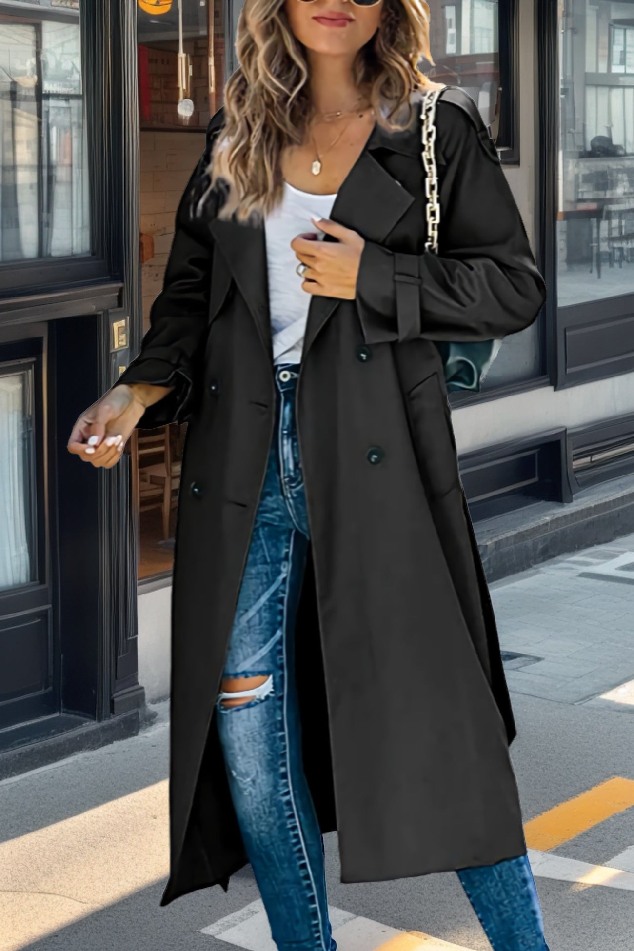 Bequemer Trenchcoat Relaxed Fit mit Gürtel und Tasche