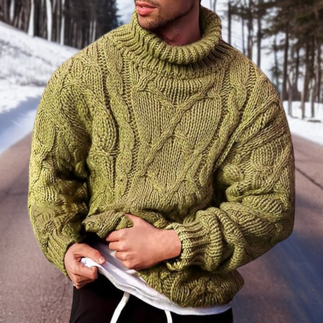 Herren Rollkragenpullover Grobstrick Zopflook