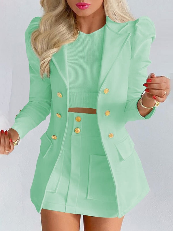 Damen Chic Kariertes Blazer-Rock-Set