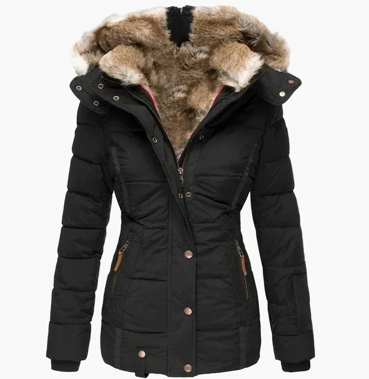 Wintersteppjacke Damen Kapuze Kunstfell Warm