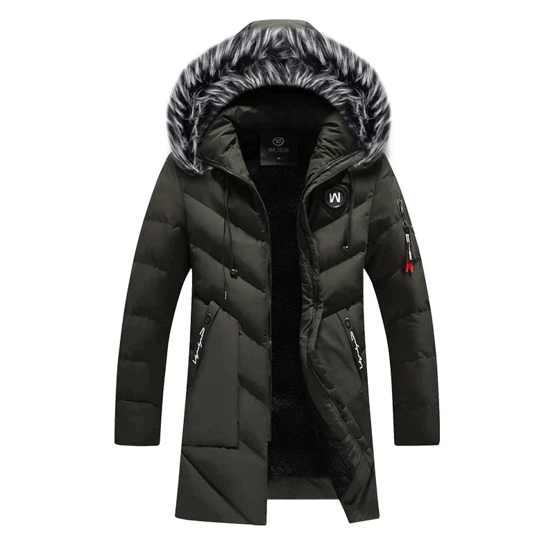 Herren Winterparka Lang Flauschig Kapuze Design