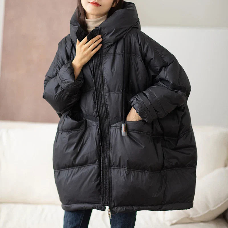 Warme Oversized Daunenjacke Kapuze Damen