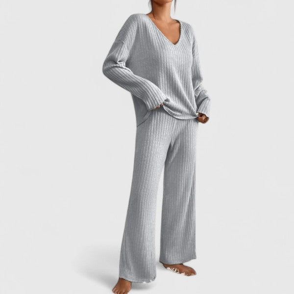 Damen Loungewear Set Rippstrick Hose Bequem