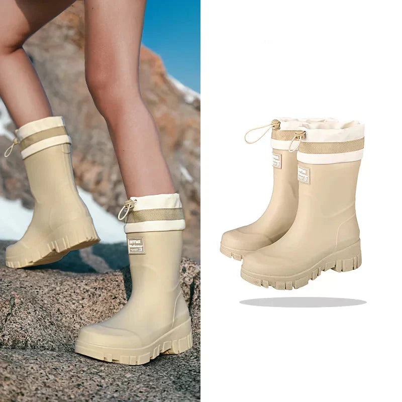 Damen Gummistiefel Wasserdicht Retro Stil Rutschfest