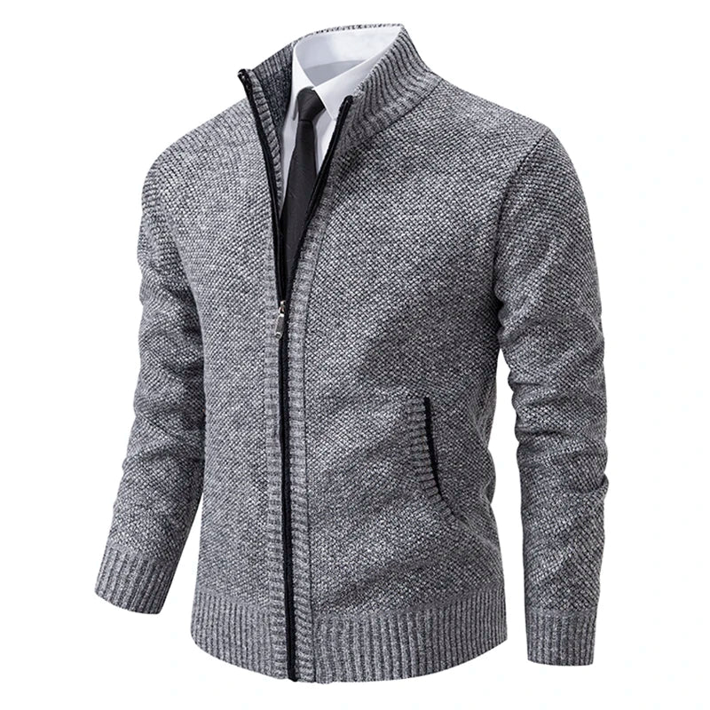 Herren Strickjacke Reißverschluss Modern Stehkragen