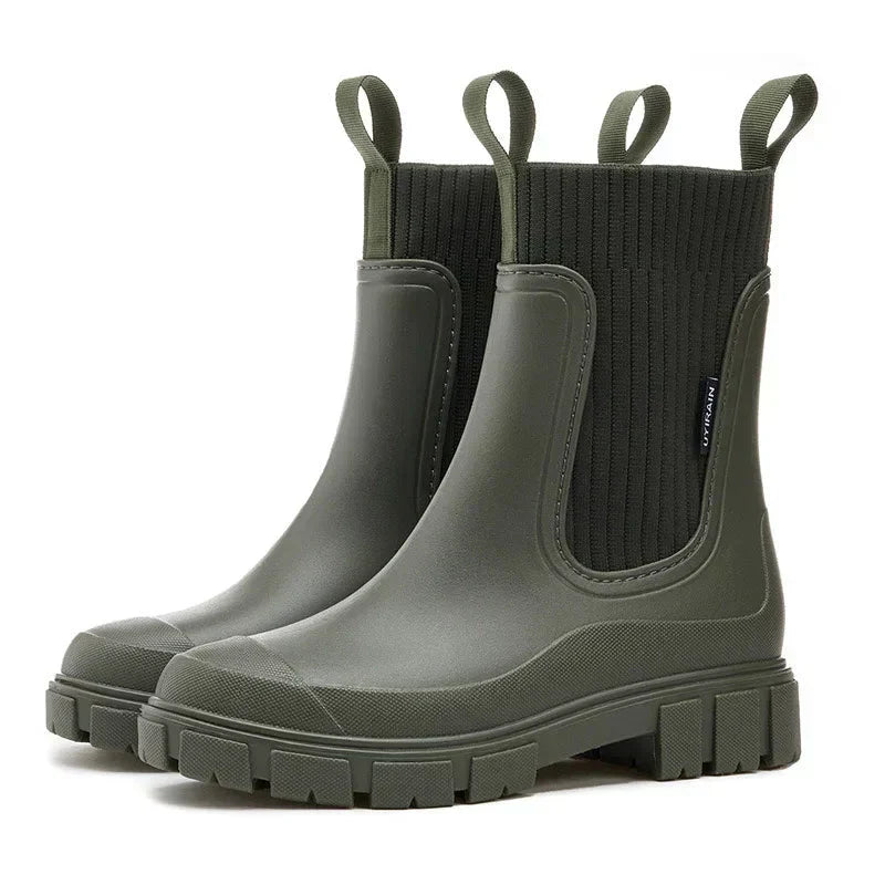 Wasserdichte Gummistiefel Damen Warm Isoliert Rutschfest