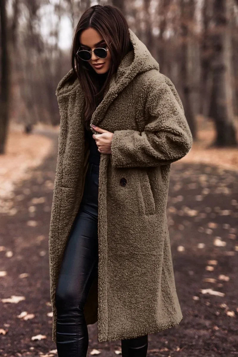 Damen Wintermantel Kapuze Lang Weich