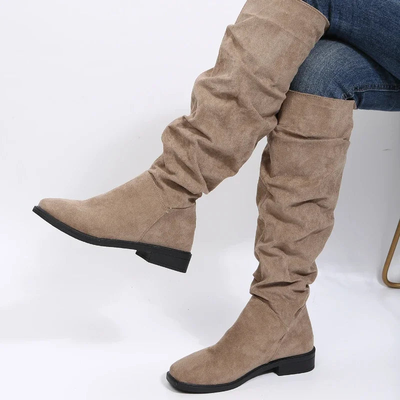 Hohe Bikerstiefel Damen Stachelabsatz Rundes Zehenende