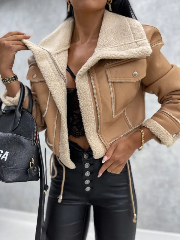 Lederjacke Damen Warm Fleece Winterlook