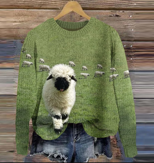 Landschaftspullover mit Schaf Motiv - IdealeKleiden