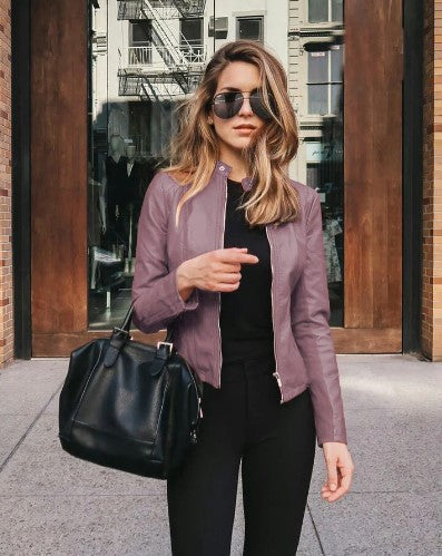 Stylische Bikerjacke Damen Kunstleder Schwarz