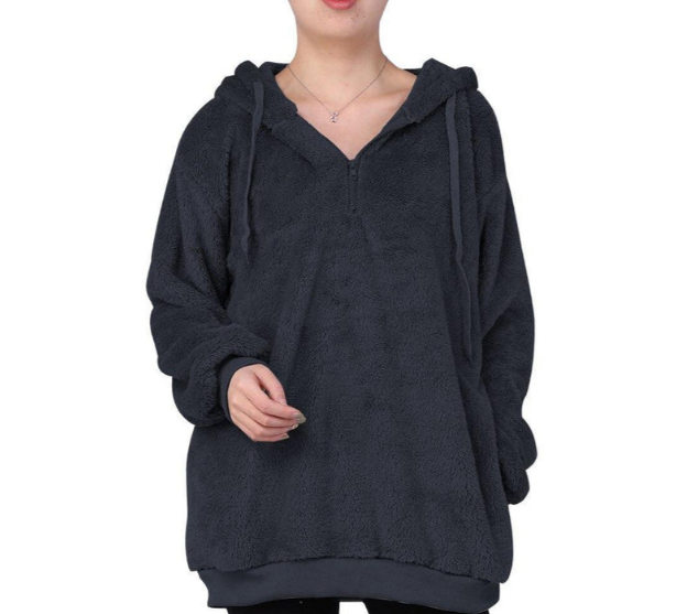 Damen Fleece Sweatshirt Reißverschluss V-Ausschnitt