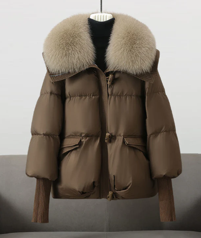 Elegante Steppjacke Damen Pelz Verziert