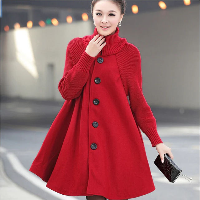 Wintermantel Damen Rollkragen Pullover Style