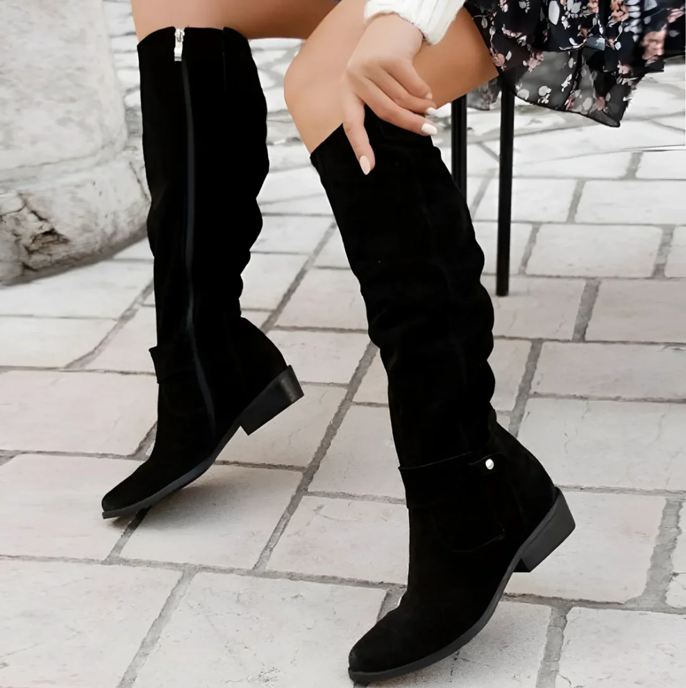 Damen Stiefel Knielang Elegant Leder