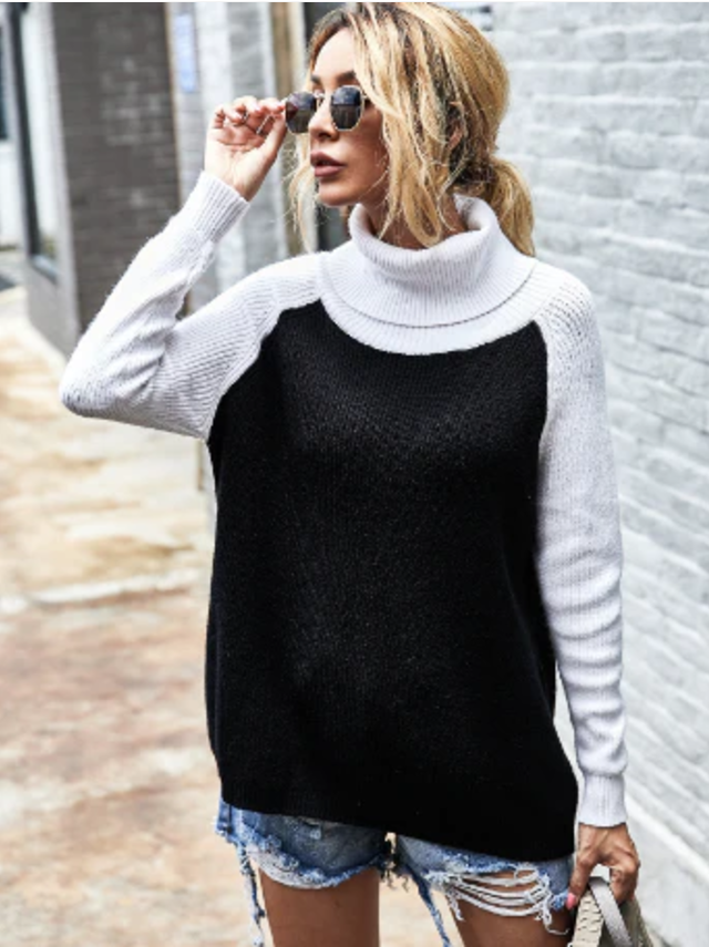 Buntblock Pullover Rollkragen Modern