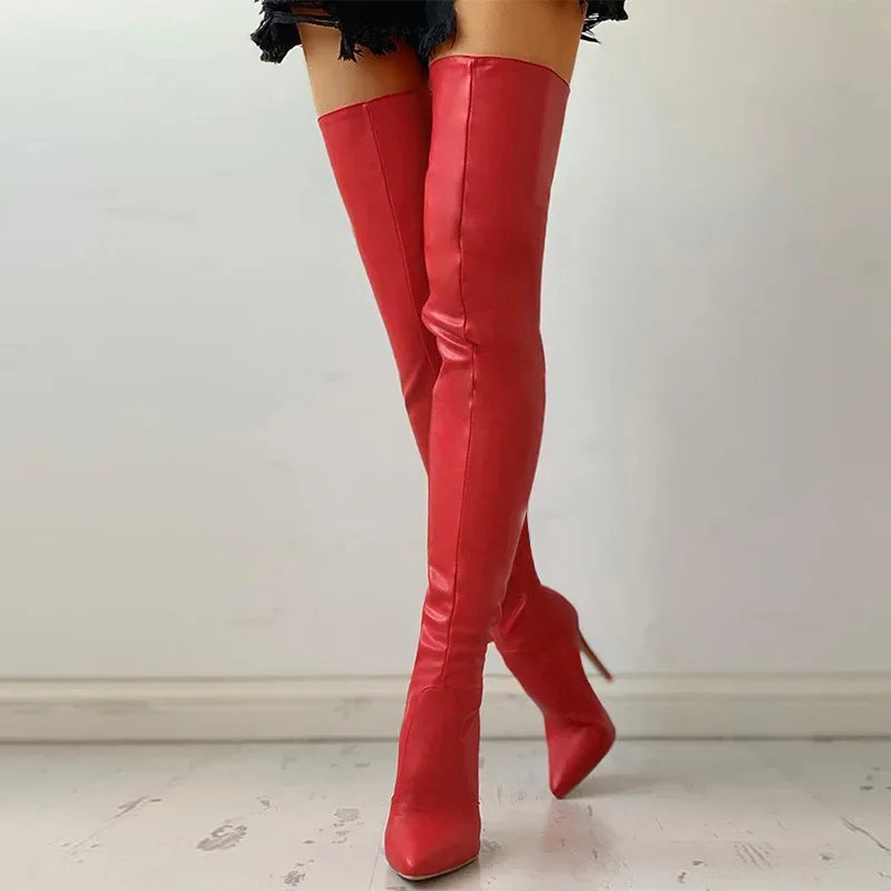 Knielange Stretch-Leder-Stiefel Damen