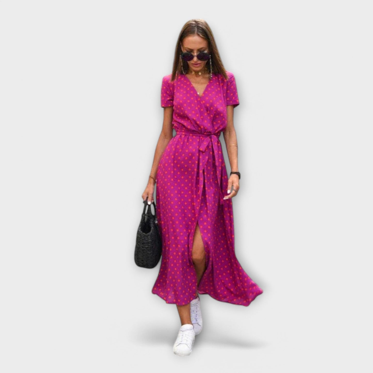 Damen Langkleid Elegant V-Ausschnitt mit Gürtel