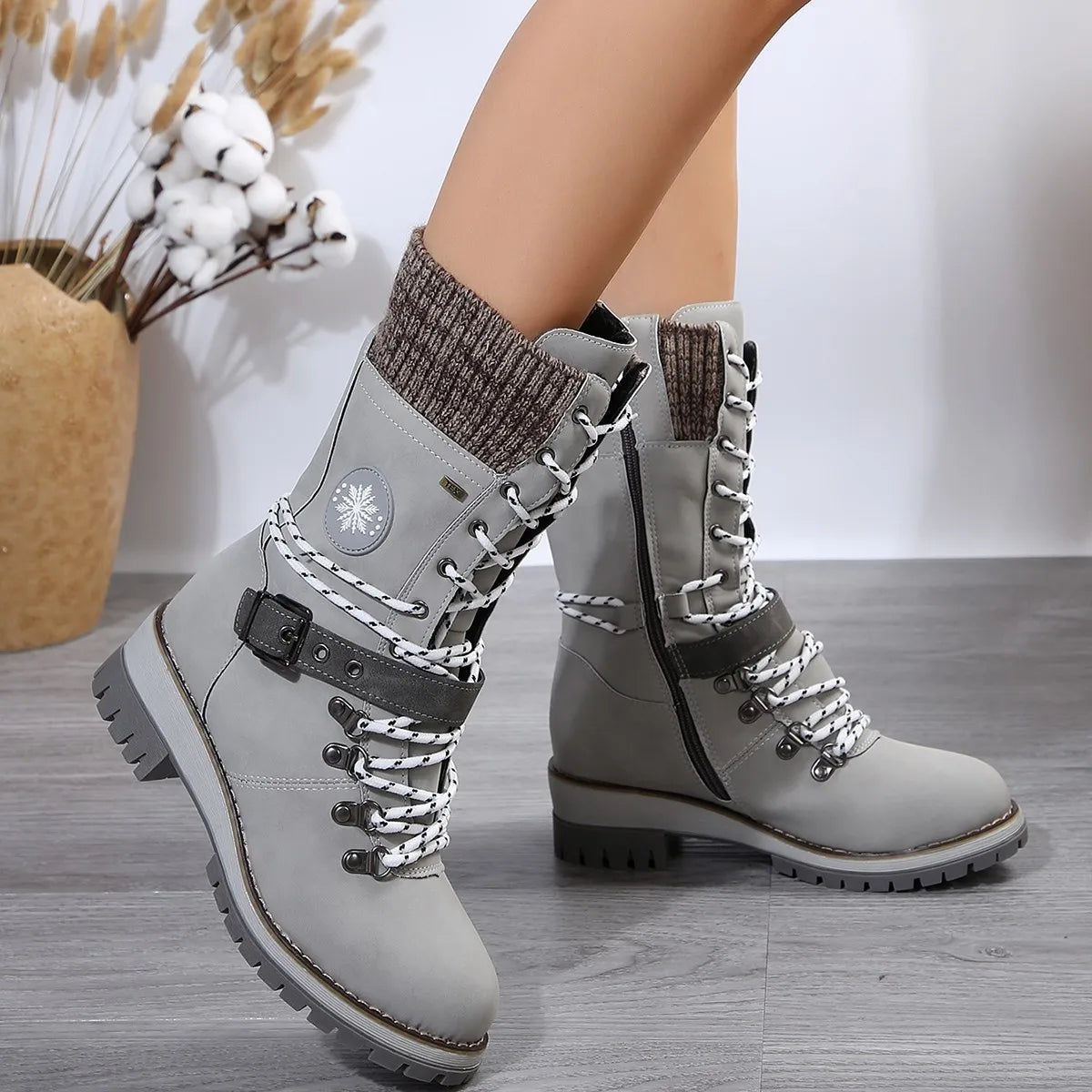 Winterstiefel Damen Schnürstiefel Warm Futter