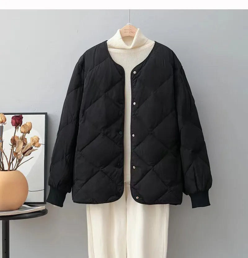 Stilvolle Rundhalsjacke Damen Elegant Knopf
