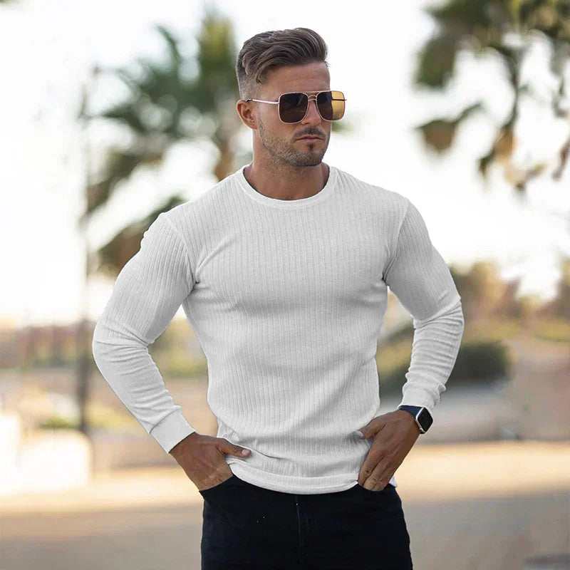 Herren Slim Fit Strickpullover Langarm Gerippt