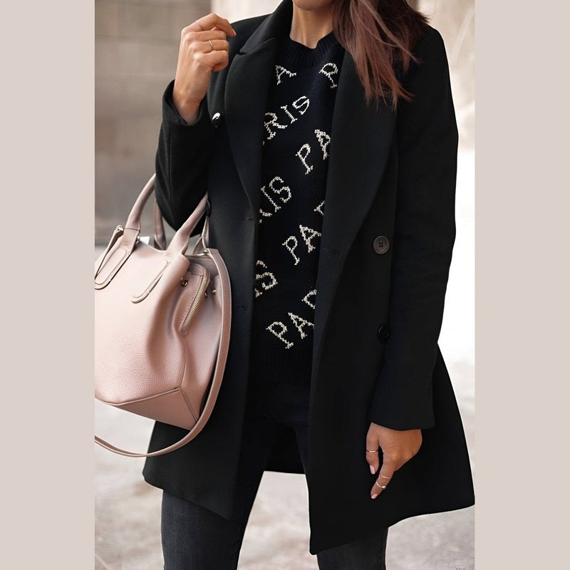Damen Winterjacke Lang Elegante Knopfverschluss