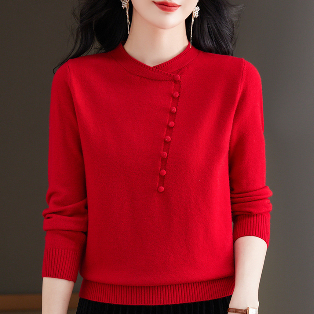 Damen Pullover Knöpfe Elegent