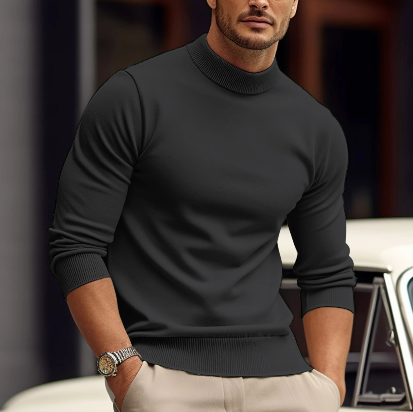 Herren Rollkragenpullover LangarmWarm
