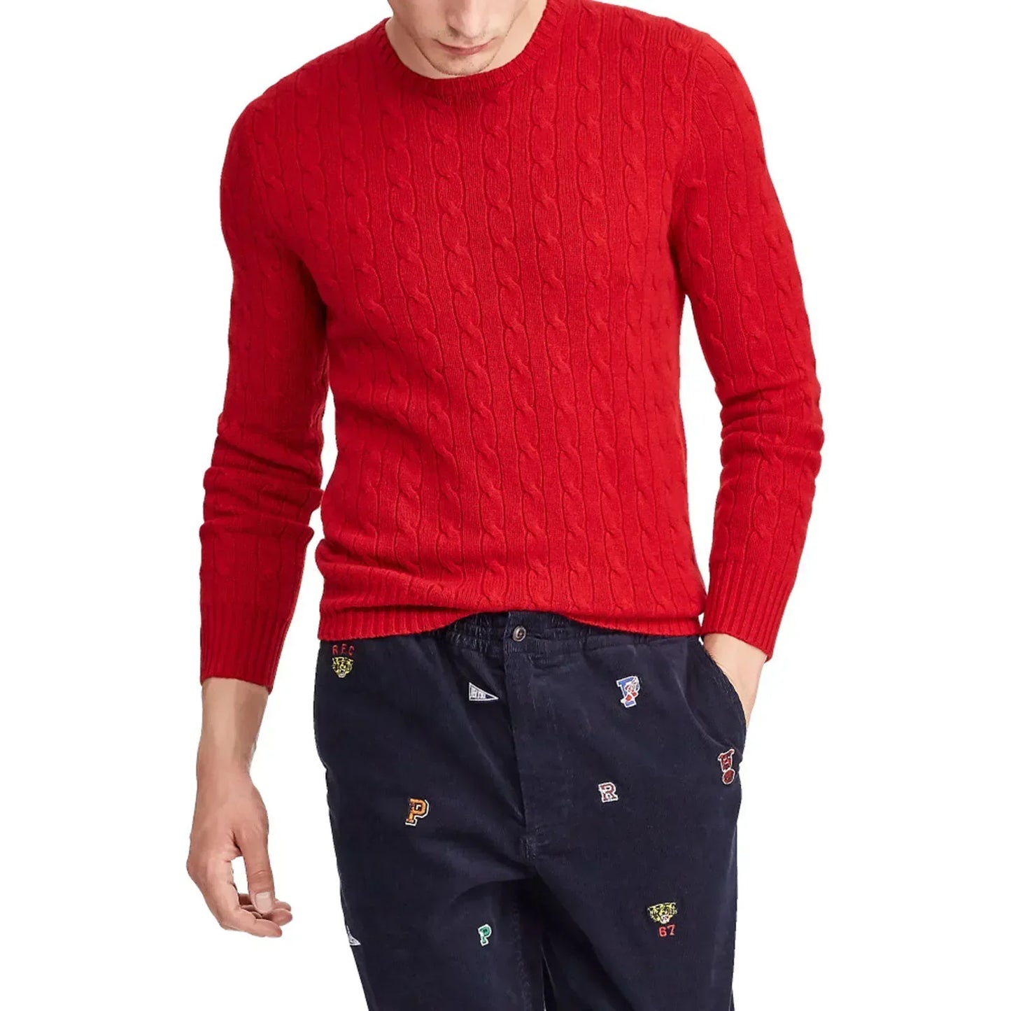 Herren Strickpullover Zopf Muster Rundhals