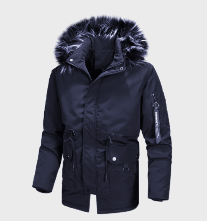 Herren Winterjacke Fellkapuze Warm Isoliert