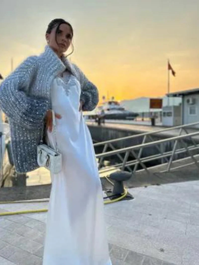 Glitzernde Seiden-Strickjacke Eleganz